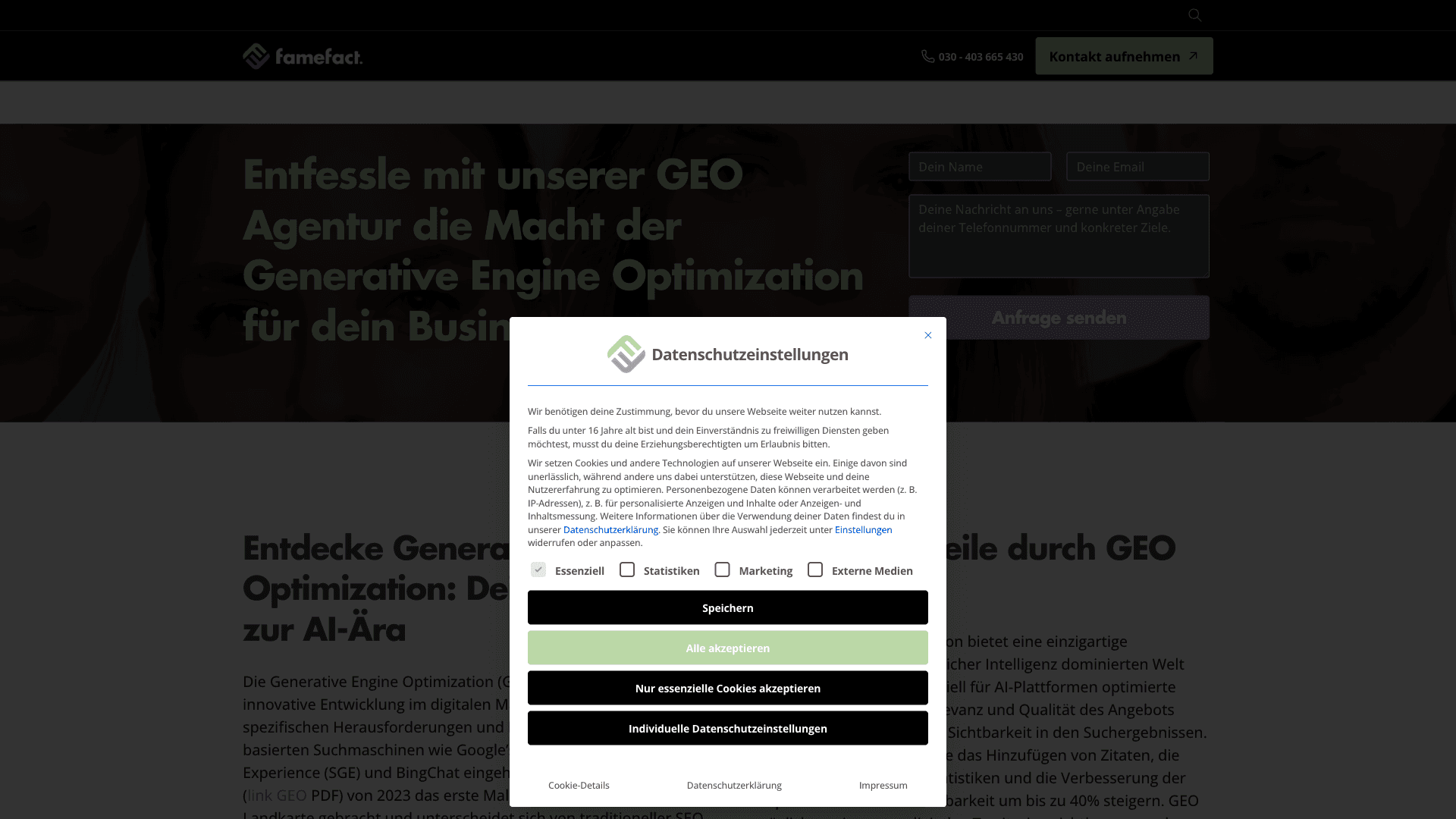 Screenshot von Famefact GEO Agentur