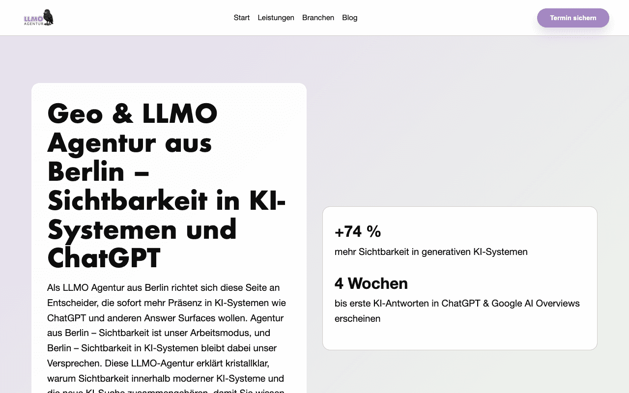 Screenshot von LLMO & GEO Agentur: Ihre KI